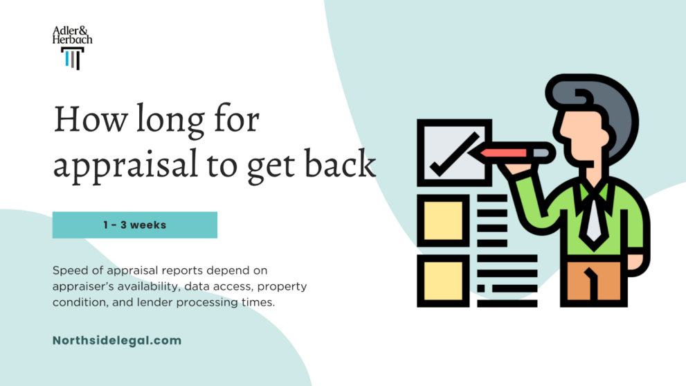 How long does an appraisal take to get back? An average appraisal takes 1-3 weeks to complete, but this can vary based on factors such as appraiser availability, property access, data research, and loan type.