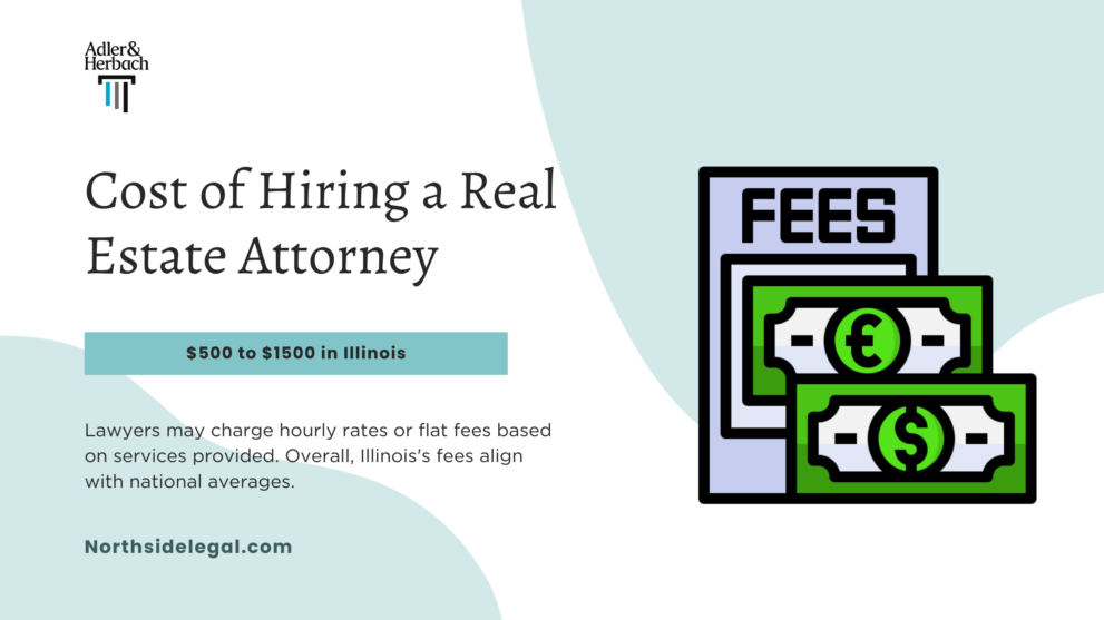 How Much Does A Real Estate Lawyer Cost? Real estate attorney fees in Illinois for residential transactions range from $500 to $1500, influenced by factors like experience, location, and specialization.