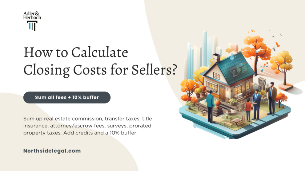 How to Calculate closing costs for sellers? Sum up real estate commission, transfer taxes, title insurance, attorney/escrow fees, surveys, prorated property taxes. Add credits and a 10% buffer.